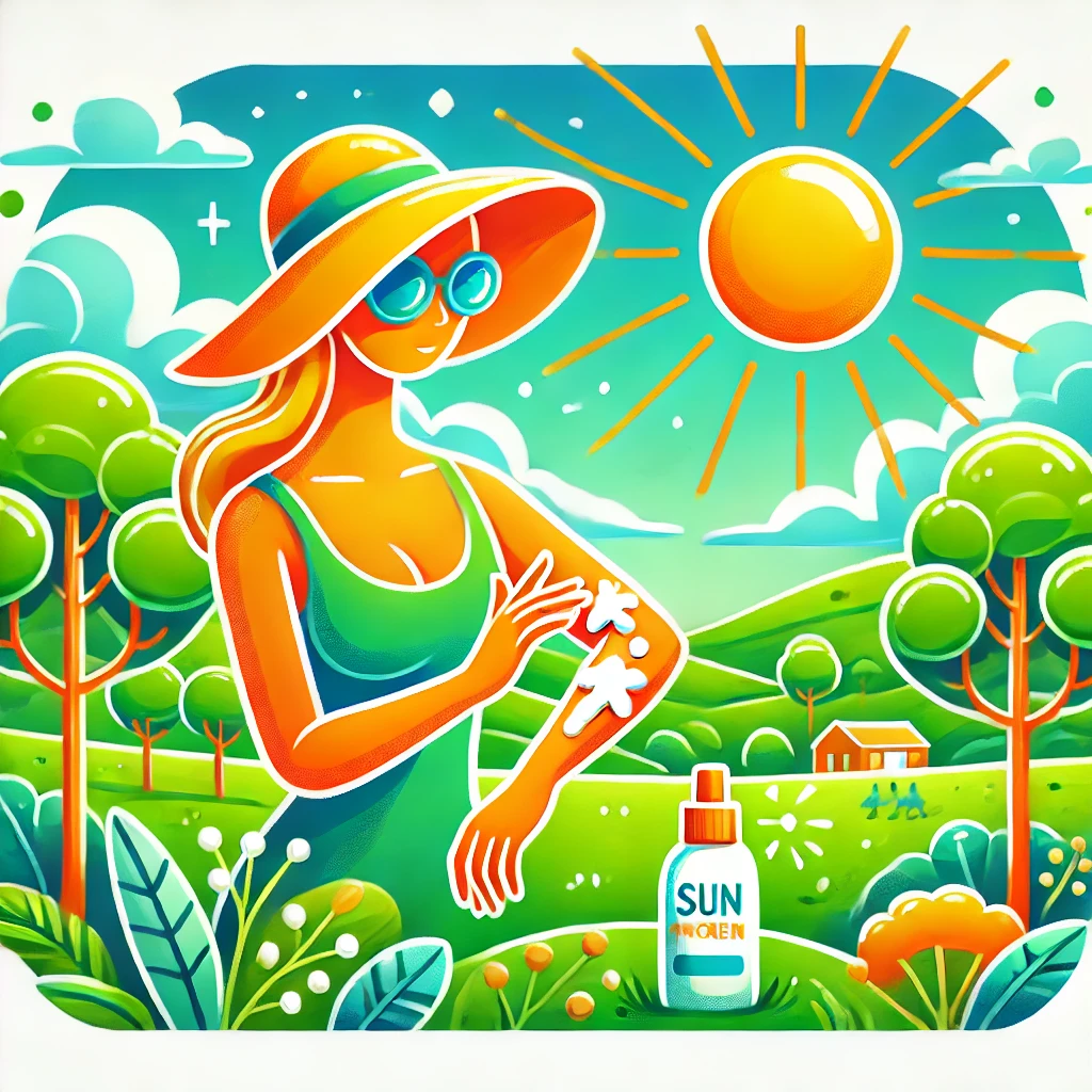 Gentle Care for Skin Cancer: A Comprehensive Guide 1 DALL·E 2024 12 27 18.20.39 A vibrant illustration of a person outdoors in a sunny park applying sunscreen to their arms. The setting includes green grass trees and clear blue 1 2